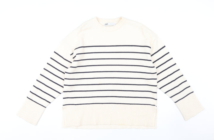 Zara Women's Ivory Striped Pullover Jumper Size 12