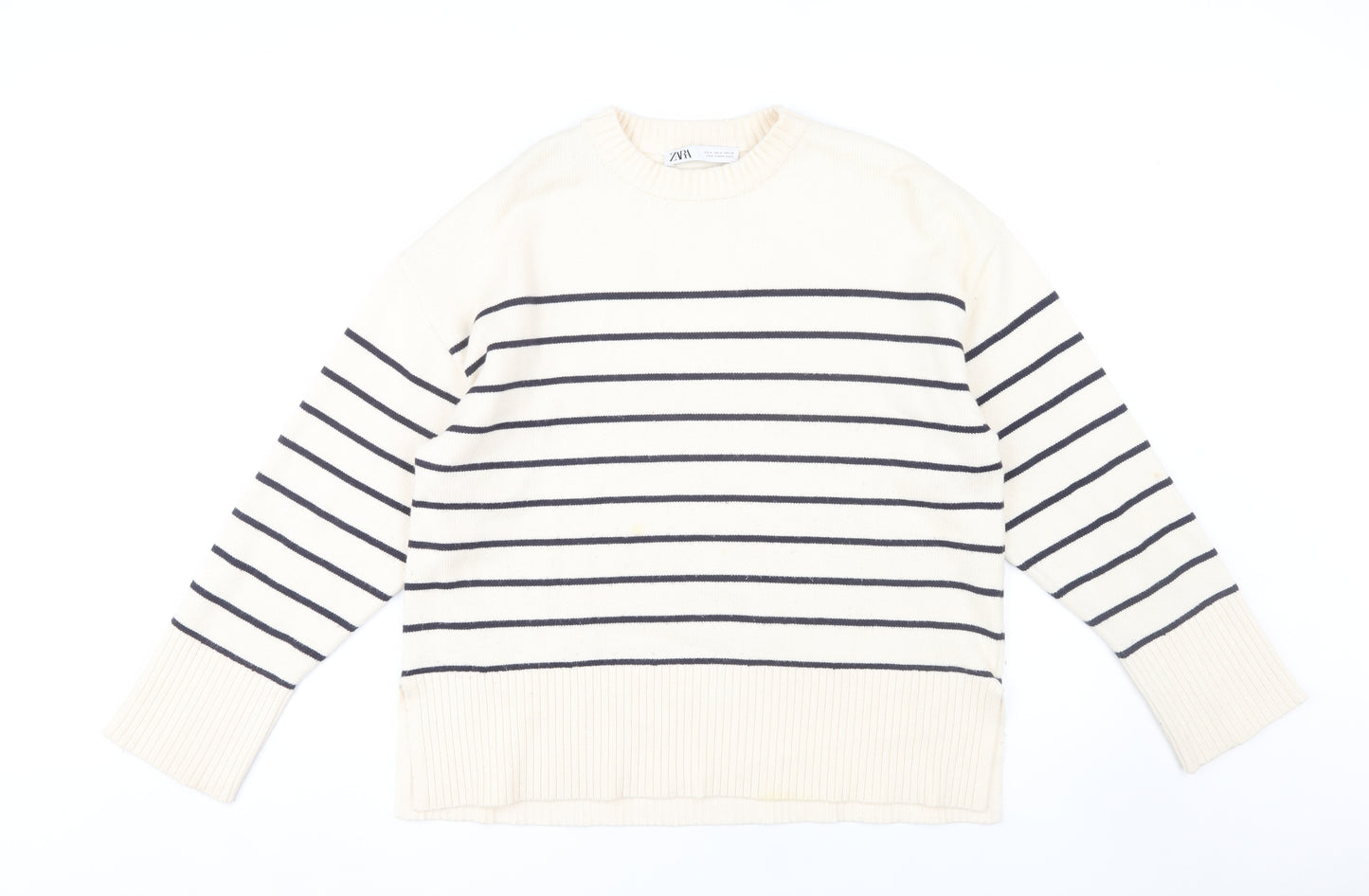 Zara Women's Ivory Striped Pullover Jumper Size 12