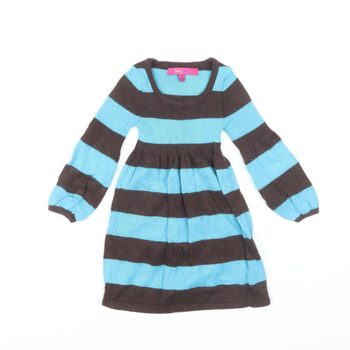 Shrinking Violet Girls Blue Brown Striped Knit Dress S