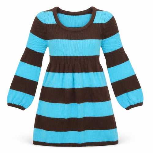 Shrinking Violet Girls Blue Brown Striped Knit Dress S