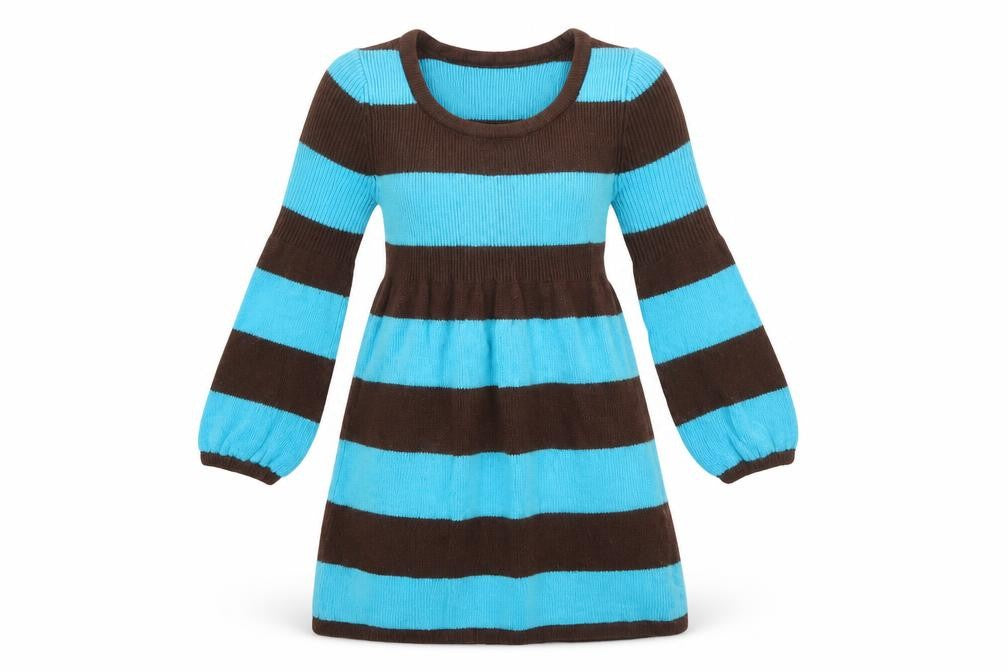 Shrinking Violet Girls Blue Brown Striped Knit Dress S