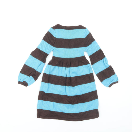 Shrinking Violet Girls Blue Brown Striped Knit Dress S