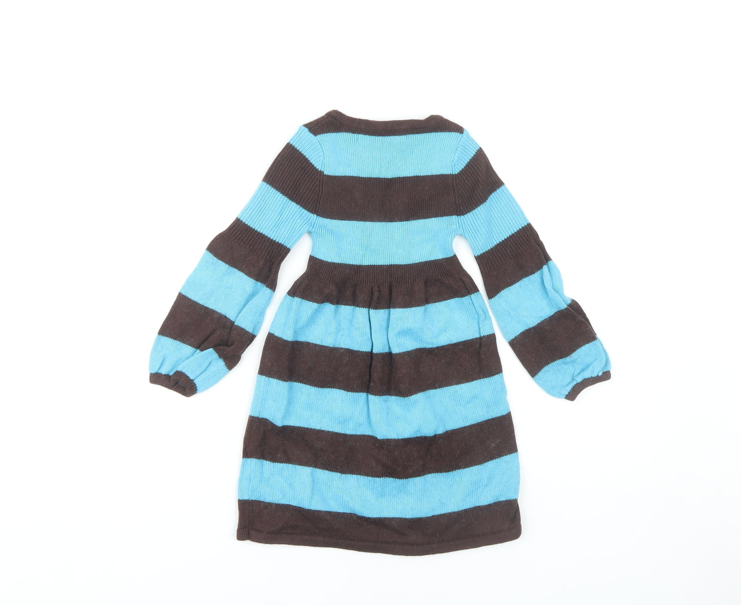 Shrinking Violet Girls Blue Brown Striped Knit Dress S