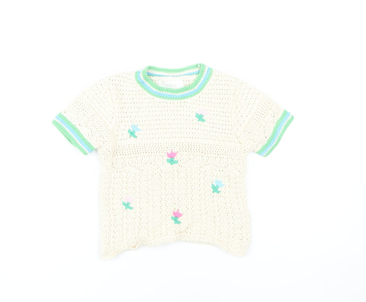 Zara Girls Ivory Crochet Jumper, Size 8-9, Short Sleeve Floral Design