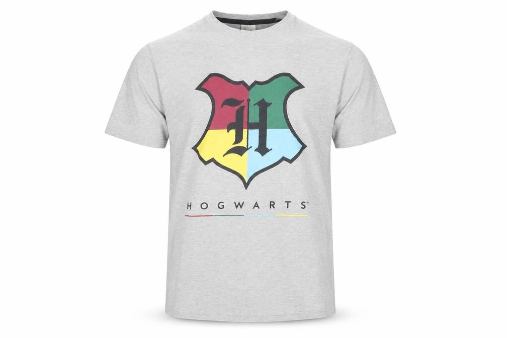 Front view of Harry Potter Men's Grey Hogwarts M T-Shirt