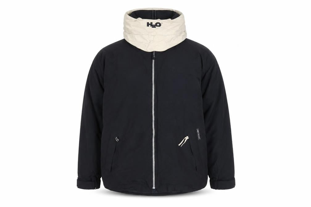 Front view of H2O unisex black nylon puffer jacket m waterproof