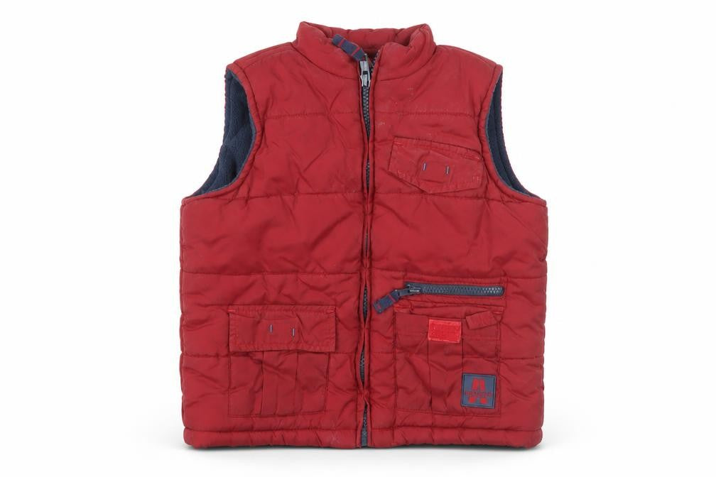 Front view of Rebel Active boys’ red bodywarmer 2-3 years sleeveless jacket