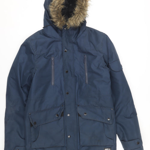 Supply & Demand Men's Blue Faux Fur Trim Parka XS