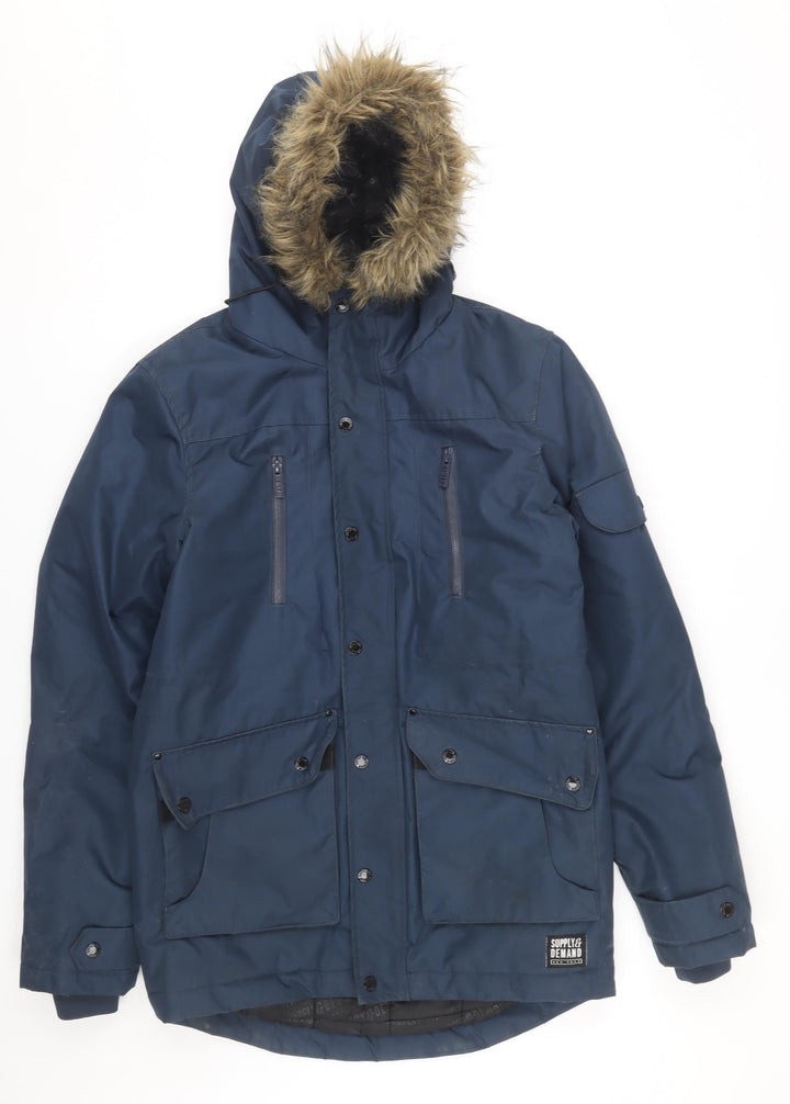 Supply & Demand Men's Blue Faux Fur Trim Parka XS