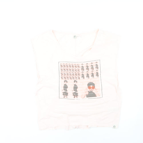 O'Neill Women's Pink Graphic T-Shirt V-Neck Size L