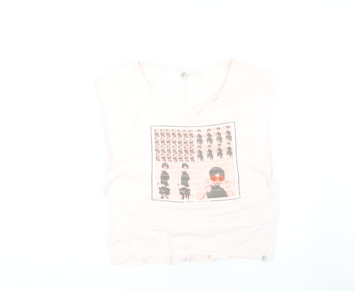 O'Neill Women's Pink Graphic T-Shirt V-Neck Size L