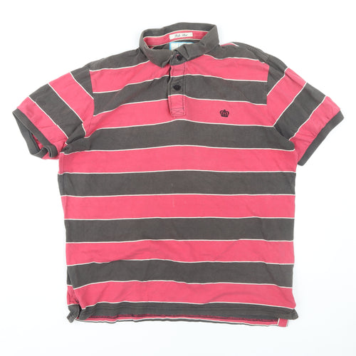 Next Men's Red Striped Polo L Short Sleeve Cotton