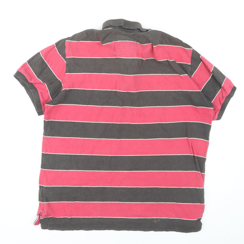 Next Men's Red Striped Polo L Short Sleeve Cotton