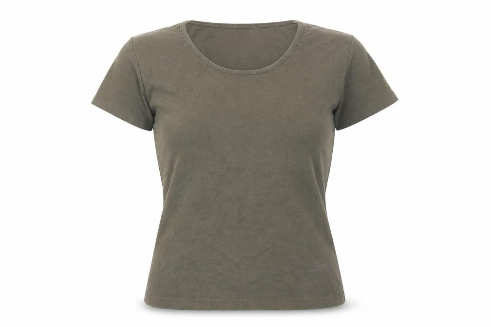 Front view of Cotton Traders Women's Green Basic T-Shirt, size 10/12