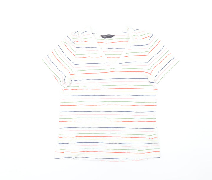 Marks and Spencer Women's Multicoloured Striped T-Shirt Size 8