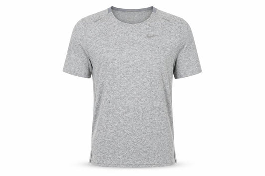 Front view of Nike Men's Grey Running T-Shirt, size S, Breathable, Logo