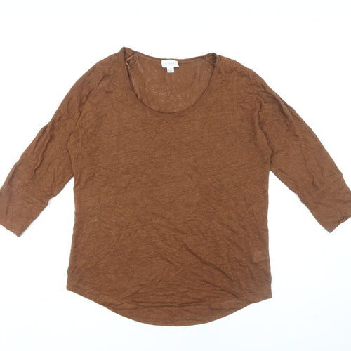 Witchery Women's Brown 3/4 Sleeve Linen T-Shirt