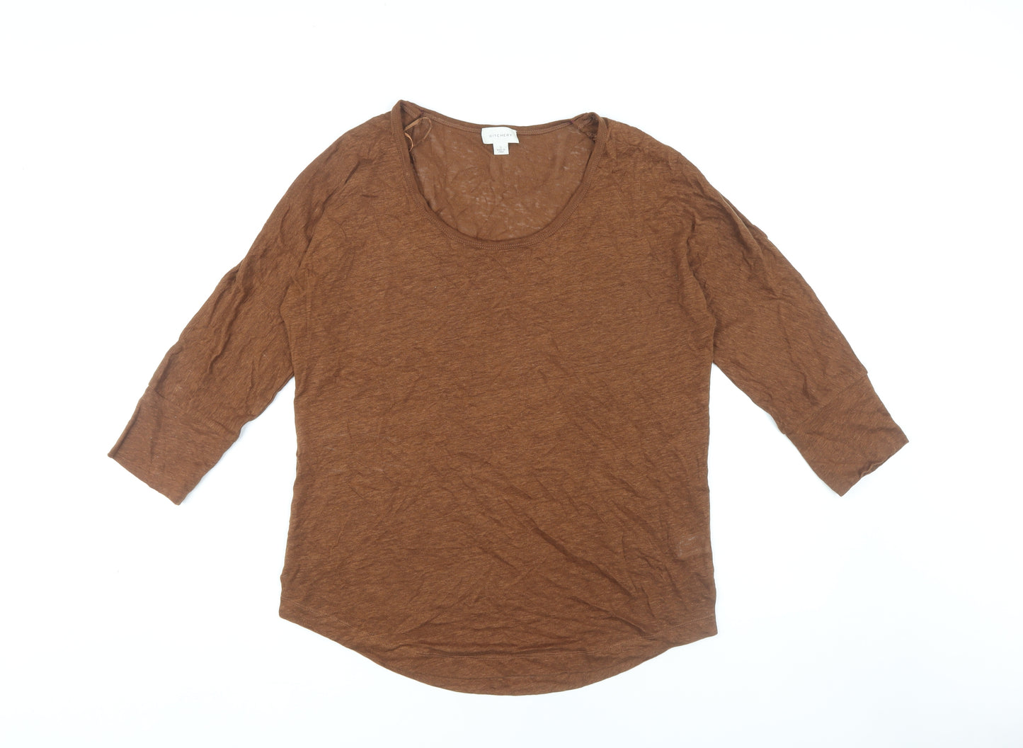 Witchery Women's Brown 3/4 Sleeve Linen T-Shirt