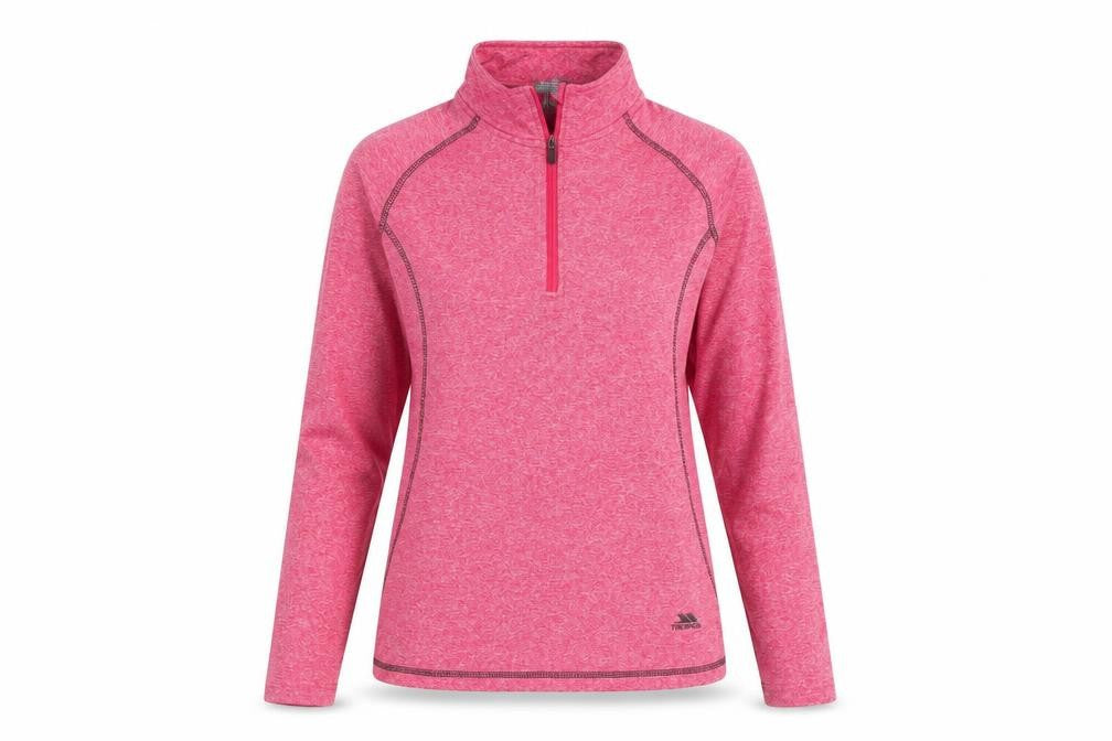 Front view of Trespass Pink Women's XS Activewear Top, 1/4 Zip, Stylish Pullover