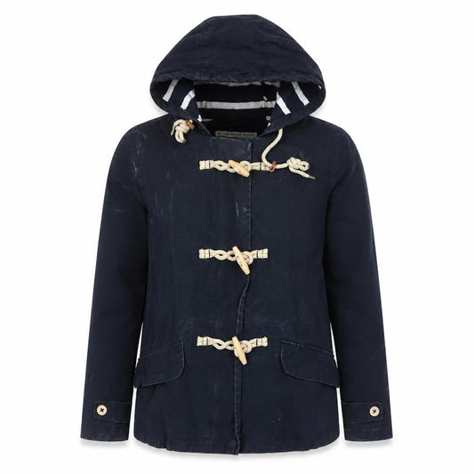 Front view of Seasalt Women’s Blue Hooded Duffle Jacket, size UK 8