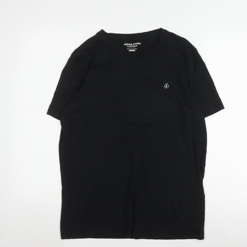 Jack & Jones Men's Black T-Shirt Large, Cotton, Regular Fit