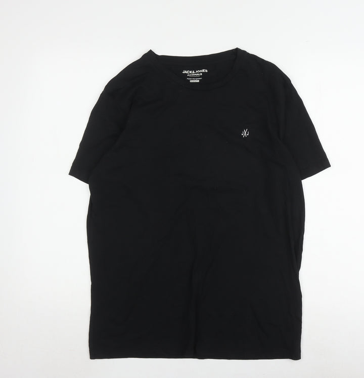 Jack & Jones Men's Black T-Shirt Large, Cotton, Regular Fit