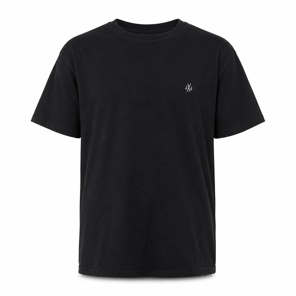 Front view of Jack & Jones Men's Black T-Shirt Large, Cotton, Regular Fit