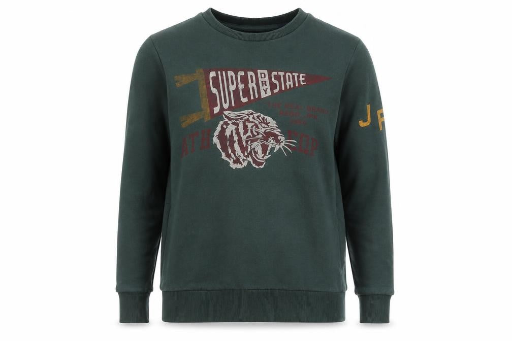 Front view of Superdry Women's Green Graphic Pullover Sweatshirt, size 6