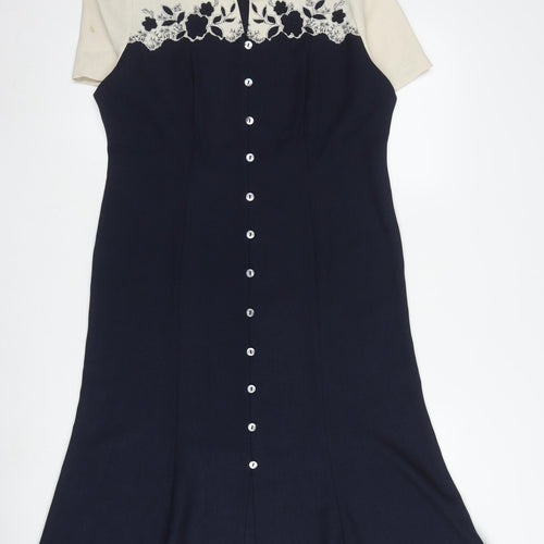 Eastex Women's Blue Short Sleeve Embroidered Dress
