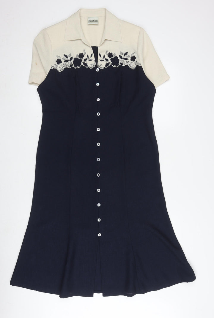 Eastex Women's Blue Short Sleeve Embroidered Dress
