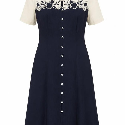 Eastex Women's Blue Short Sleeve Embroidered Dress