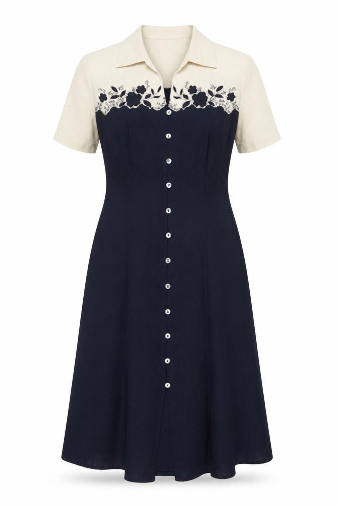Eastex Women's Blue Short Sleeve Embroidered Dress