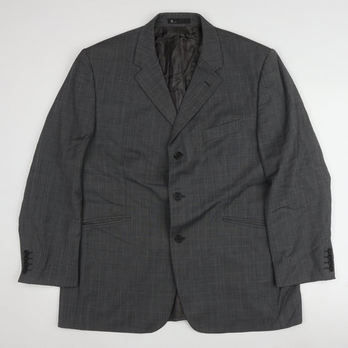 Marks and Spencer Men's Grey Check Blazer, Size 44S, Three-Button