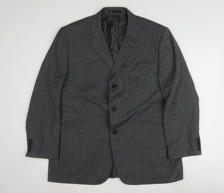 Marks and Spencer Men's Grey Check Blazer, Size 44S, Three-Button