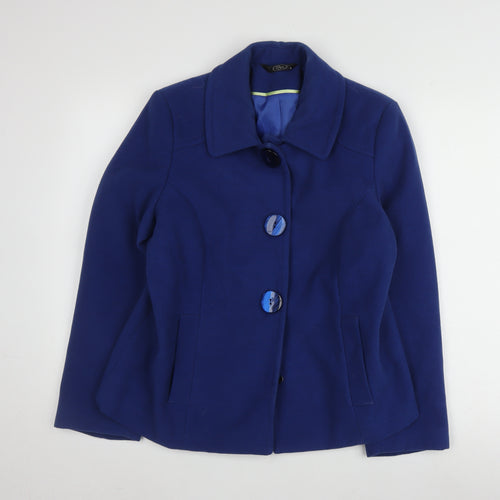 Bm Women's Blue Mid-Length Coat, Size 14, Button Collar