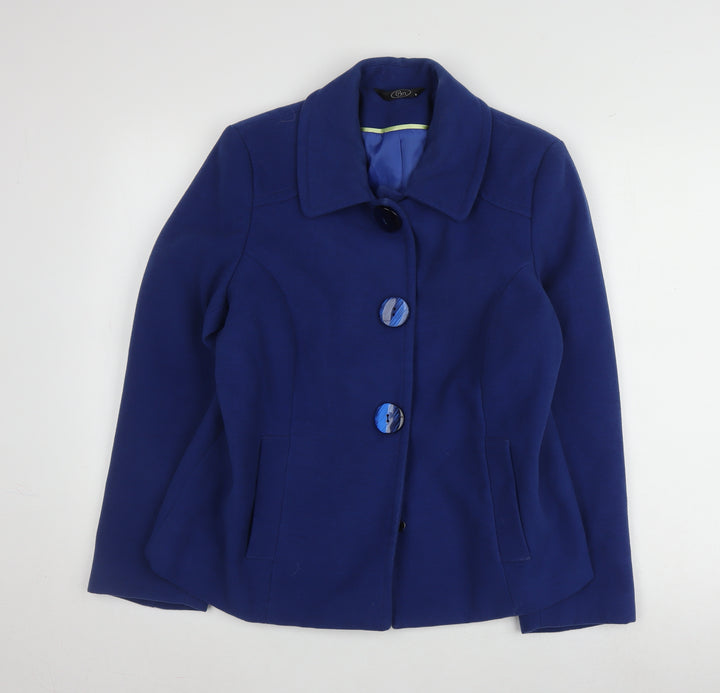 Bm Women's Blue Mid-Length Coat, Size 14, Button Collar