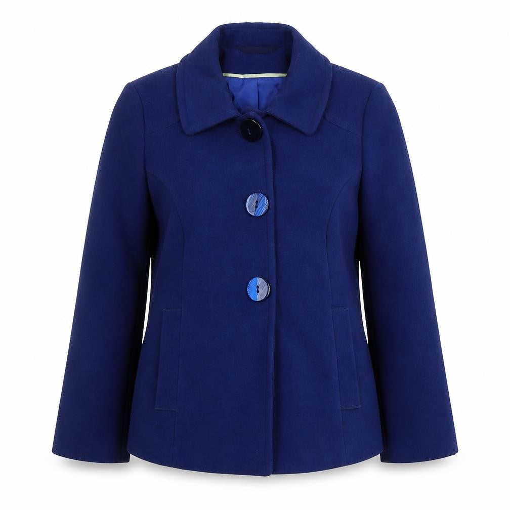 Bonmarché Women's Blue Mid-Length Coat, Size 14, Button Collar