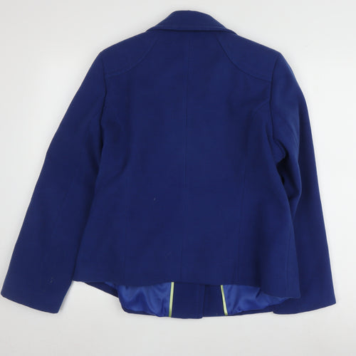 Bm Women's Blue Mid-Length Coat, Size 14, Button Collar