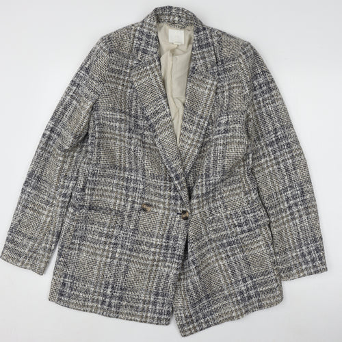 H&M Women's Grey Plaid Blazer, Size 10, Classic Style