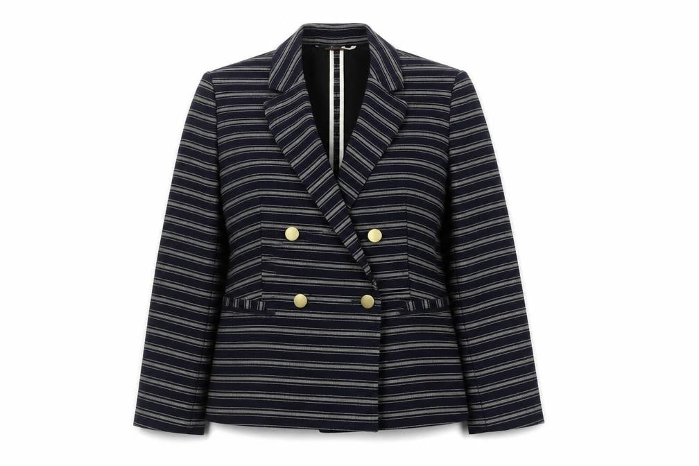 Front view of Next Women's Navy Striped Blazer, size 10