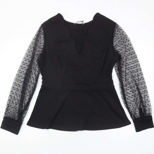 Grace Karin Women's Black V-Neck Blouse, Elegant Long Sleeve Top