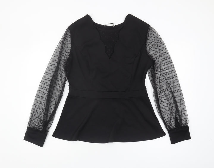 Grace Karin Women's Black V-Neck Blouse, Elegant Long Sleeve Top
