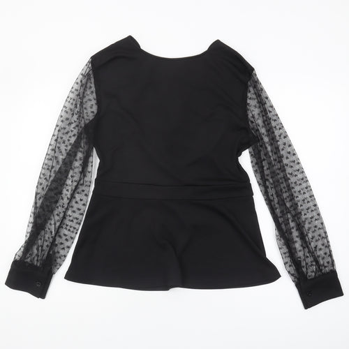 Grace Karin Women's Black V-Neck Blouse, Elegant Long Sleeve Top