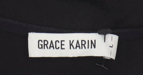 Grace Karin Women's Black V-Neck Blouse, Elegant Long Sleeve Top