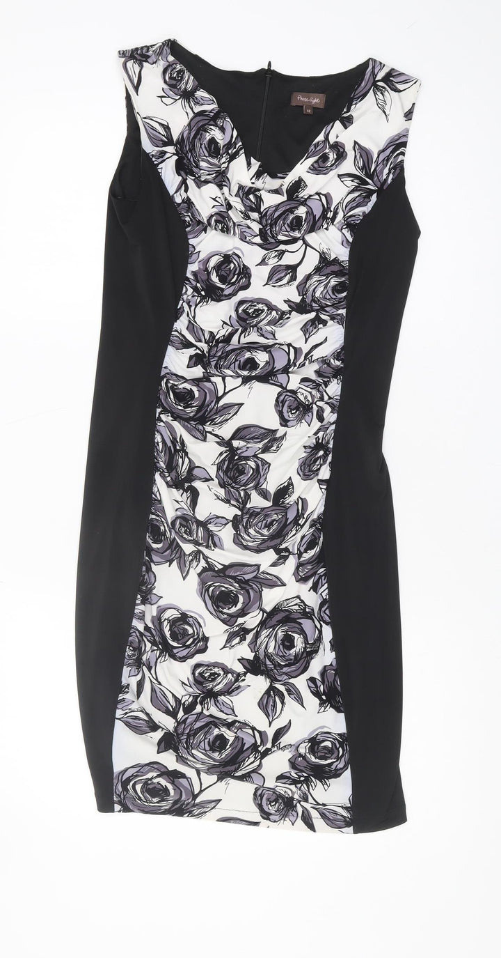 Phase Eight Women's Black Floral Bodycon Dress, Size 12