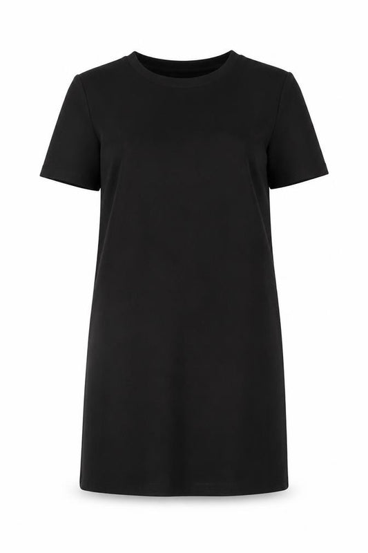 Front view of Zara Women's Black Shift Dress, size 12, Casual Elegance