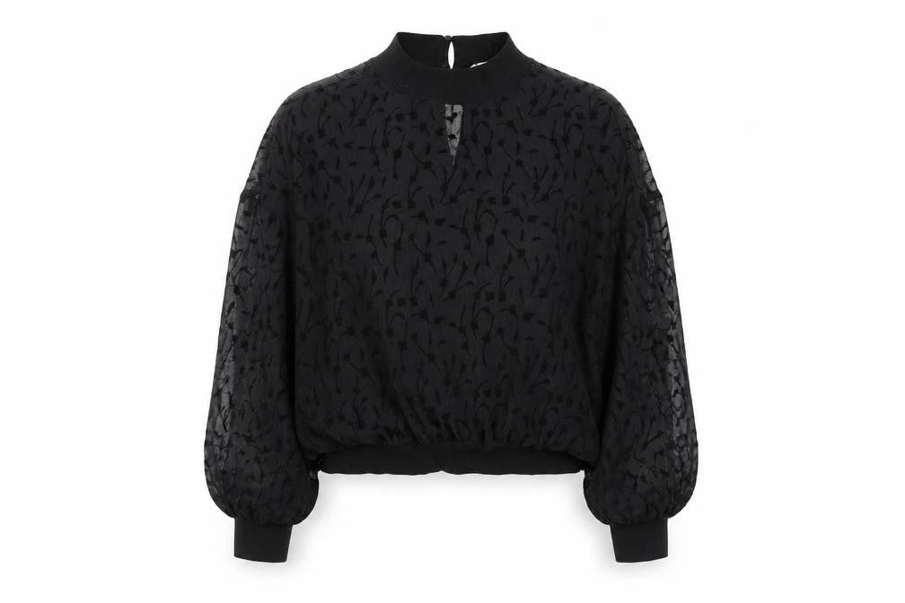 Front view of Zara Women's Black Blouse, size 12, Balloon Sleeve