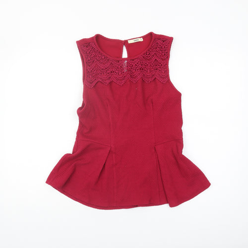 Oasis Women Red Blouse M Crochet Detail Sleeveless
