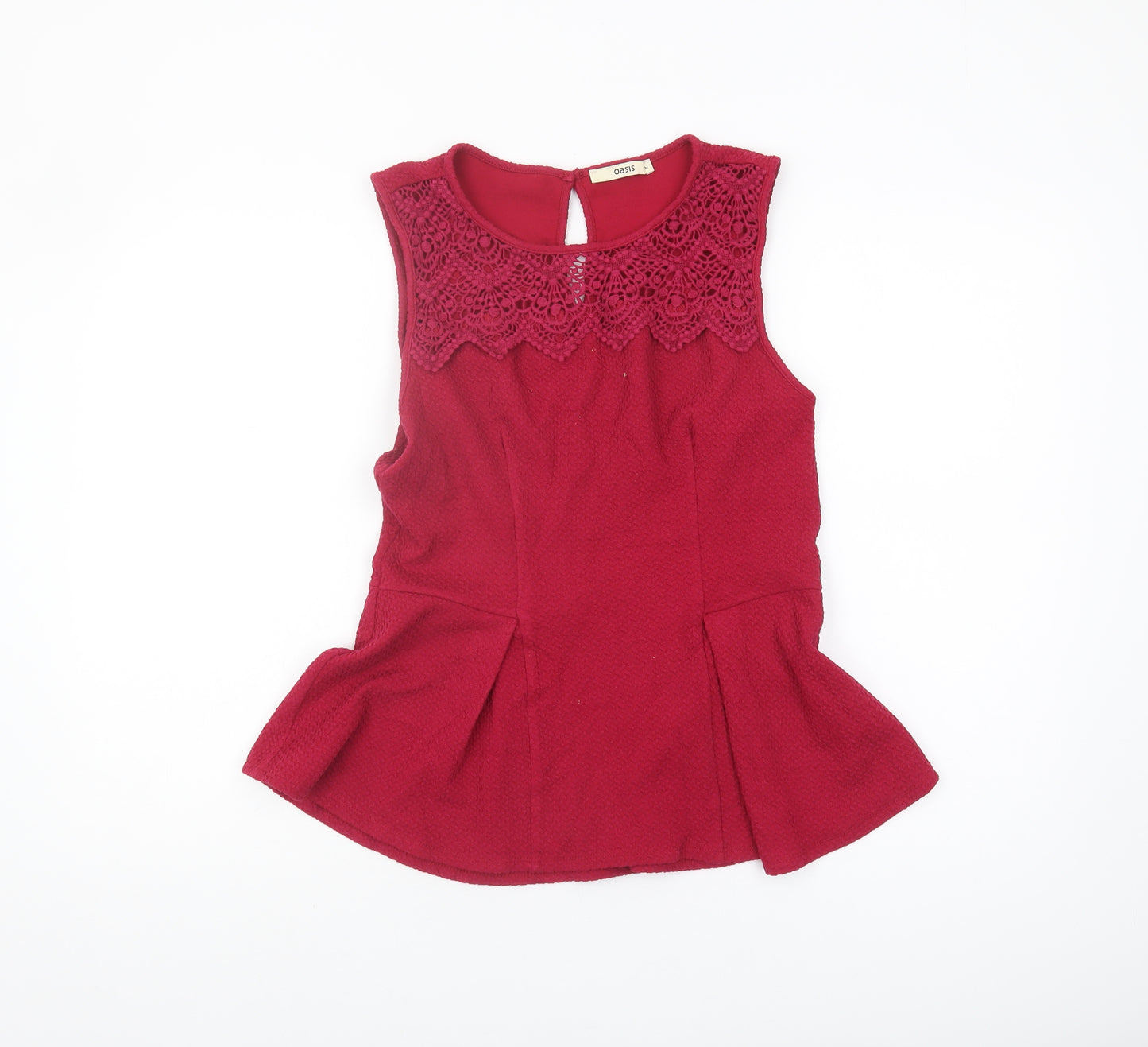 Oasis Women Red Blouse M Crochet Detail Sleeveless