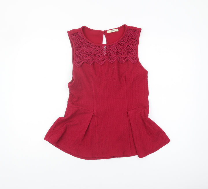 Oasis Women Red Blouse M Crochet Detail Sleeveless